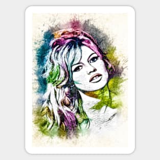 Beautiful Brigitte Bardot Color Portrait Watercolor Fan Art Tribute Sticker